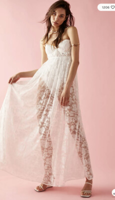 Free People x For Love and Lemons Lorena Lace Ethereal Bodysuit Maxi Dress  S | eBay