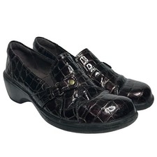 Clarks Bendables Brown Patent Leather Croc Print Clogs Shoes Women  s Size 6M