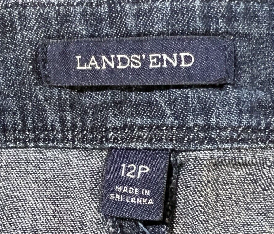 Saia Lands End Feminina 12P Lavagem Escura Azul Denim Linha A Botão Boho Modesto Ano Novo - Imagem 3 de 4