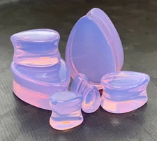PAIR Lavender Opalite Tear Drop Double Flare Plugs Stone Glass Teardrop Gauges