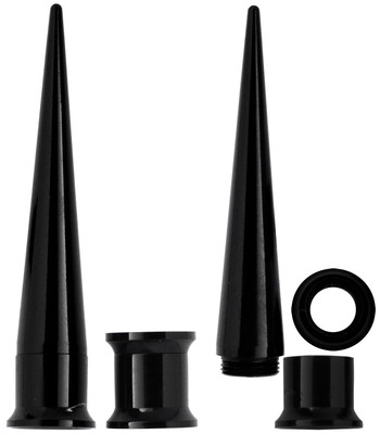 Ohr Piercing 2 in 1 SET Dehner und Flesh Tunnel Acryl schwarz in 4-16mm Stärke