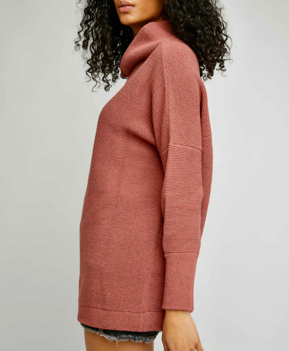 Free People Berry Blush Long Sleeve Ottoman Slouchy Ribbed Tunic