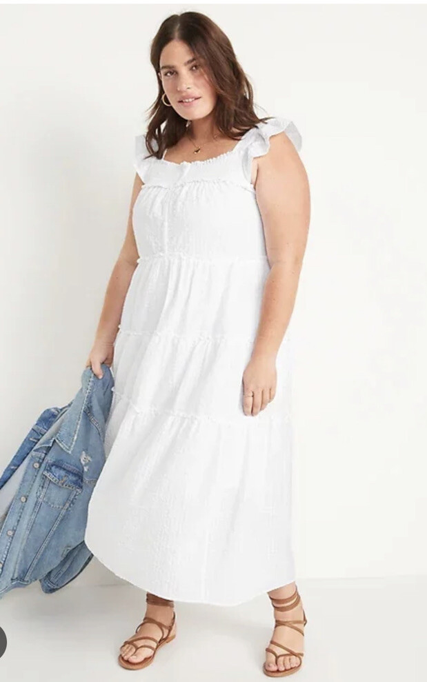 Old Navy Women's White Size Large Flutter Sleeve Tiered Smocked Maxi Dress  New | eBay