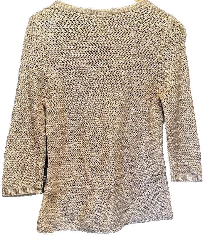 Suéter Chico's 1 Mezcla de Algodón Elegante Metálico Oro Rosa Lavado Tejido Top Camisa S/M Foto 3 de 4