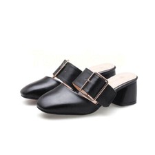 Full Size Women Closed Toe Slingback Sandals Chunky Block Mid Heel Slippers Mule