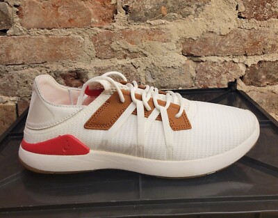 NWB Men Olukai Mio Li Bright White/Red Lava #10440-WB7U