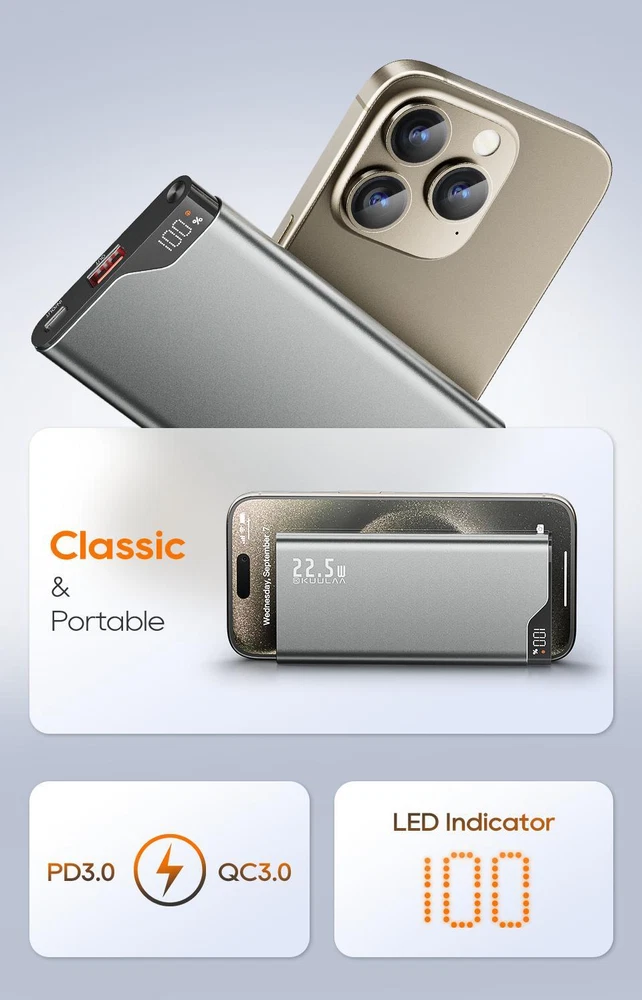 Power Bank 10000mah Mobile Phone Plastic Medium Grey 2-usb 5v Backup 22.5w Power Bank 10000mah Mobile Phone Plastic Medium Grey 2-usb 5v Backup 22.5w
