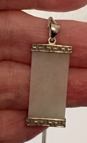Collana con ciondolo cinese in argento sterling giada bianca 18" nuova con etichetta - Foto 7 di 17