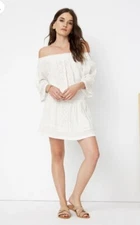 Dress M Boho Casual Peasant Cottagecore Eyelet Embroidery Floral Smocked   $168