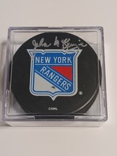 JOHN McKENZIE-New York Rangers  Signed Logo Hockey Puck (Stacks of Plaques COA)