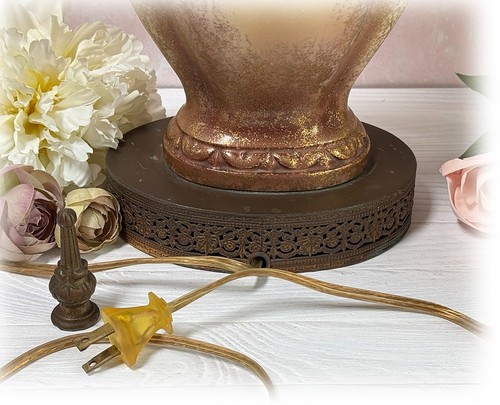 Vintage 1940s Graceful Ceramic & Brass Floral Table Lamp Figural Handles 28" - Picture 10 of 13