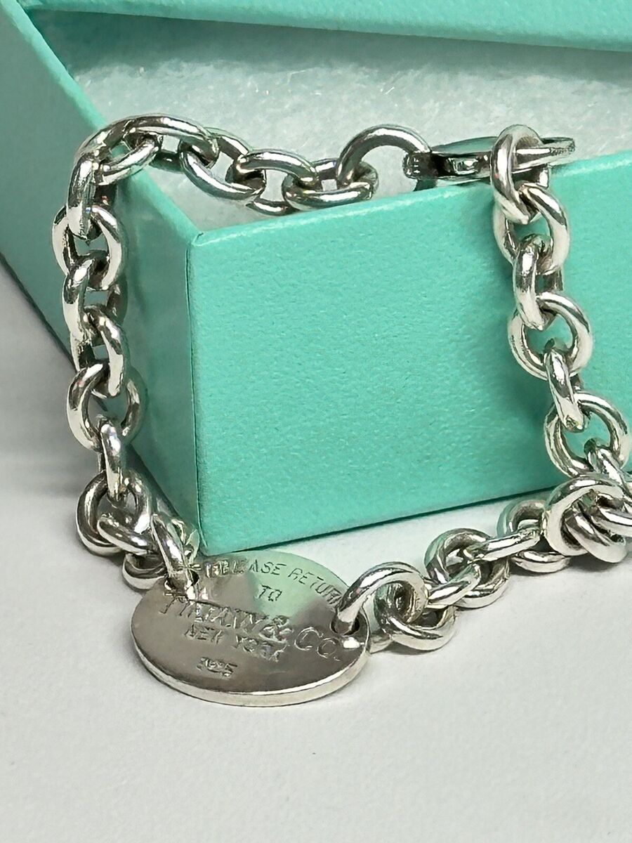 Authentic Tiffany Oval Tag Bracelet 925 Sterling Silver 7.5 Authentic Tiffany Oval Tag Bracelet 925 Sterling Silver 7.5
