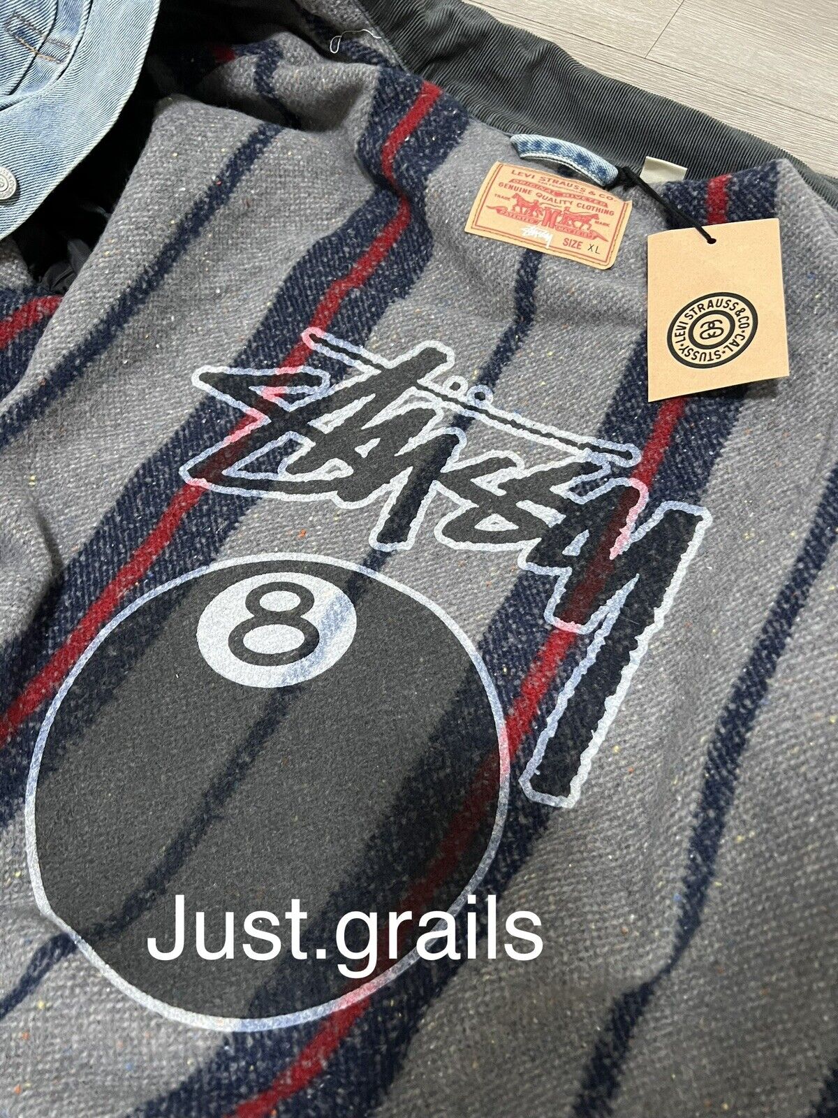 Stussy x Levi's Embossed Trucker Jacket Denim Jacket Size XL