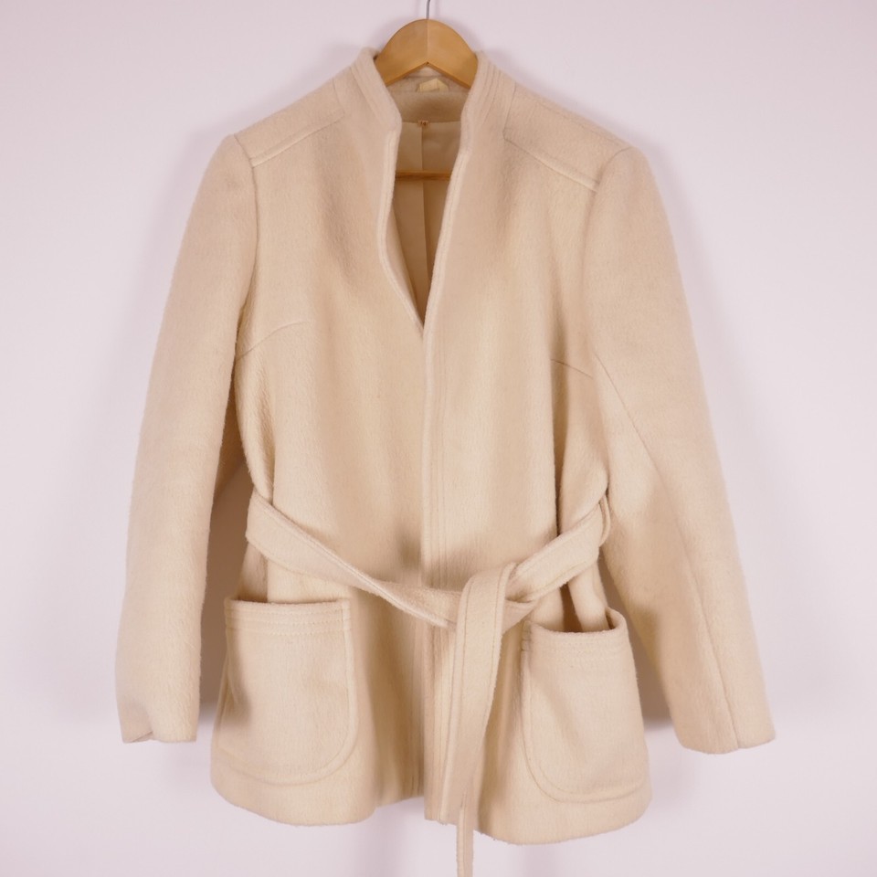 Vintage Cream Coat Size 12/14 Classic Style Polyester Wool and Mohair Open Front