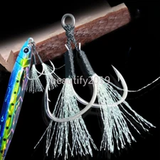 10Pairs Double Assist Hooks High Carbon Steel Jig Hook Big Game Saltwater