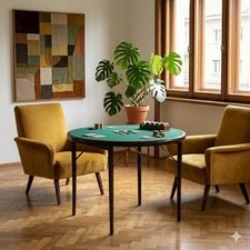 Tavolo da Gioco Vintage Faggio Tinto Panno Verde Design Italia Anni 60 Originale