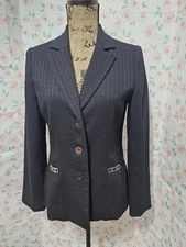 RINA ROSSI, WOMEN'S BLACK POLY/RAYON NOTCH STYLE GEO BELTED BLAZER, SIZE 2