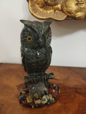 STATUINA GUFO IN PIETRA DURA Eccezionale Manifattura Pesante Pietre Dure Colorat