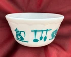 VTG 1950s Hazel Atlas 6" Turquoise & White Mixing Bowl Utensils Pattern 15B13