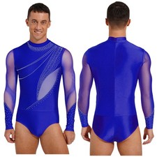 Mens Leotard Nightclub Jumpsuit Openable Crotch Bodysuit Rhinestone Dance Prom