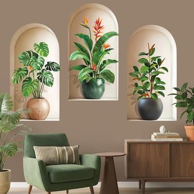 wonever 3D Topfpflanzen Wandtattoo Grün Natur Tropisch 30*90cm, Multi