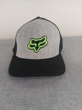 Fox Racing Hat Cap Flex Fitted Adult S/M Heathered Gray Neon Logo Baseball