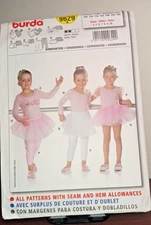 Burda 9629 Girl's Leggings, Ballerina Skirt and Leotard Sewing Pattern Size 4-10