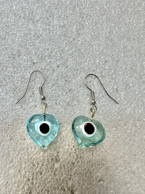 Glass EVIL EYE Protection Sky Blue Heart Earrings 