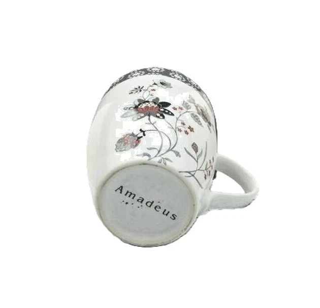Amadéus Mug céramique blanc motifs fleurs gris rouge 11 x 9/13cm env - Photo 3/3