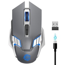 Grey RGB Rechargeable Bluetooth Gaming Mouse Quiet Click LED Backlit Ergonomic