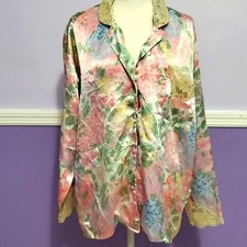 Vintage Victoria's Secret Gold Label Floral Laced Satin Button Down Pajama Top M