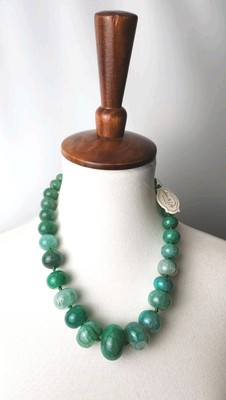 Iris And Lily Large Green Stone Beaded Necklace Sterling 925 Clasp Nwt