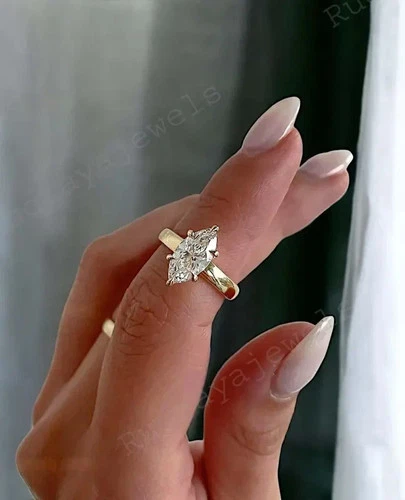 Marquise Moissanite Engagement Ring Prong-Set 925 Silver Delicate Promise Ring.