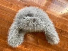 Faux Fur Winter Gray Fluffy Trapper Russian Hat Earflap Small Vintage