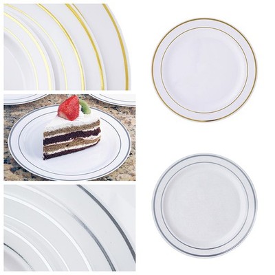 8'' Dessert Plastic Round Plates Trim Party Wedding Disposable Tableware Events