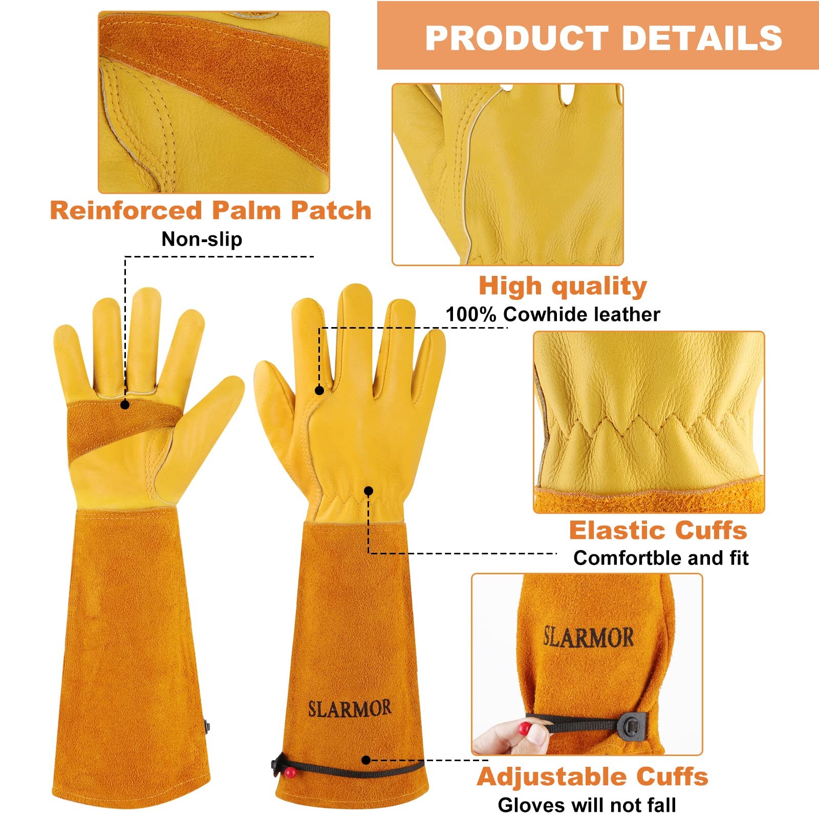 Long Gardening-Gloves Women/Men-Thorn proof Rose Pruning Heavy Duty Gauntlet-M thumbnail 2