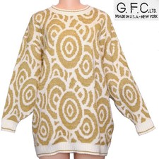 80s Vintage Sweater Sparkly Gold Lurex Geometric Holiday Christmas Apr s-ski XL