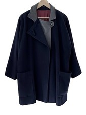 Vintage House Of Fraser Coat - Size 16 18 Navy Cashmere Wool Leather Jacket 90s