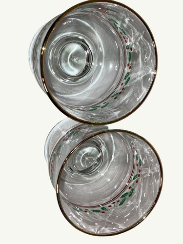 Vintage Holiday Holly & Berry Glass Pedestal Dessert Dishes Set Of 2 - Picture 6 of 9