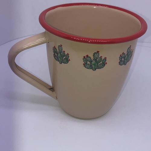 Marble Canyon Southwestern Prickly Pear Cactus Enamelware Mug Tan Red Green Cute - Picture 7 of 10