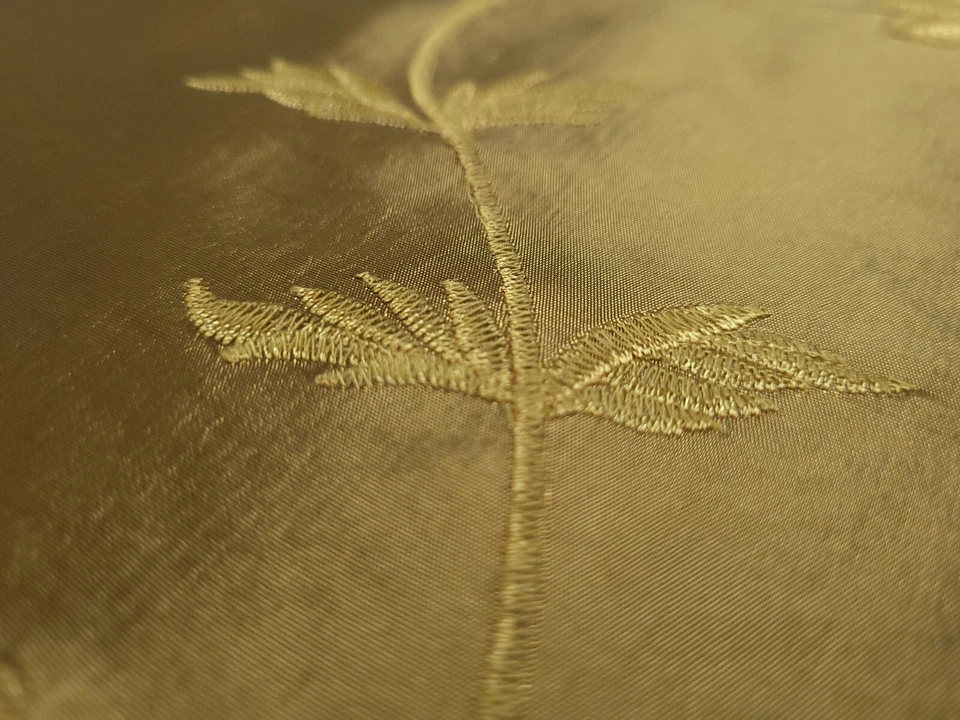 SP 412 SEPIA Embroidered Bronze Green Floral Vine Taffeta Drapery Fabric - Image 3 of 4