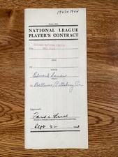 1944 CUBS: NL Contract SIGNED: Eddie Sauer, D.1988 (w/ Ford Frick HOF)