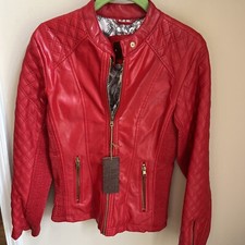 Bb Winter Red Women’s Faux Leather Jacket Size Small New With Tags