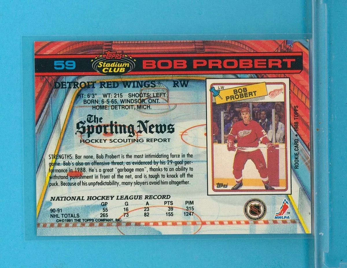 🚨 Bob Probert 1991-92 Stadium Club Topps #59 Detroit RED WINGS💥🏒