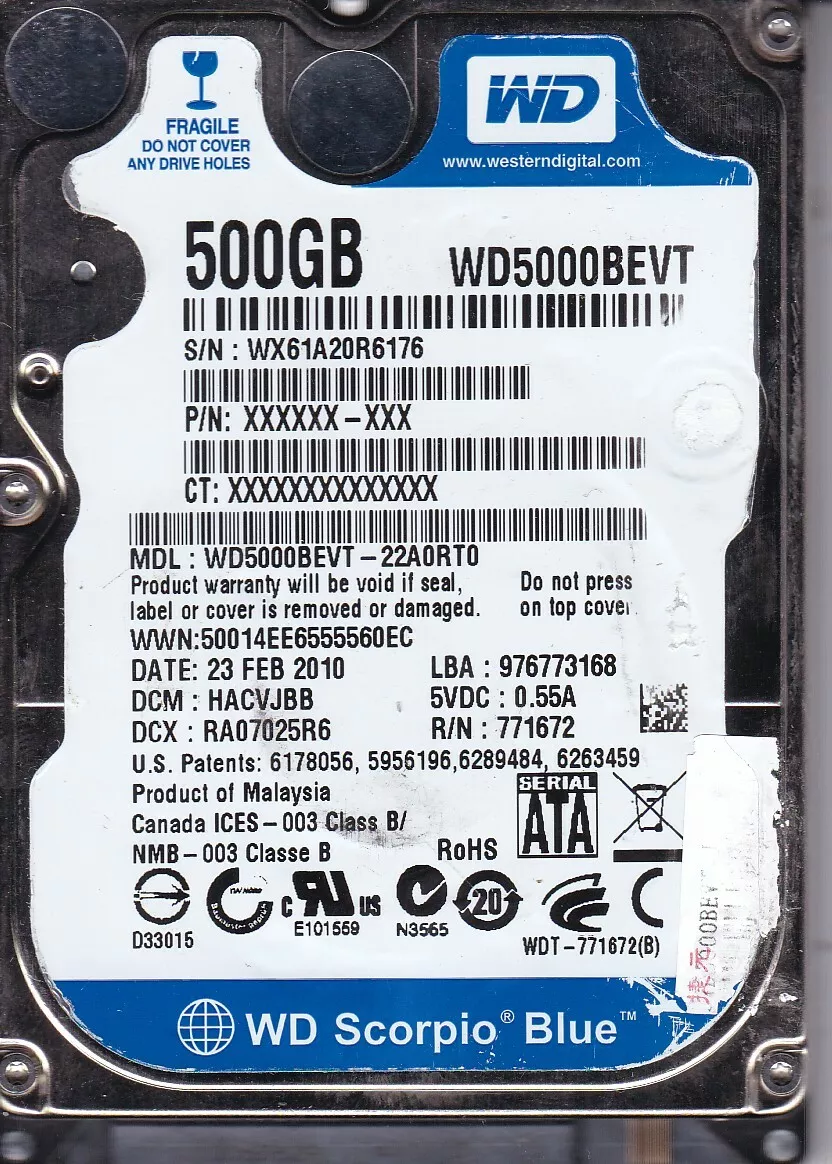 Wdc wd5000bevt sale