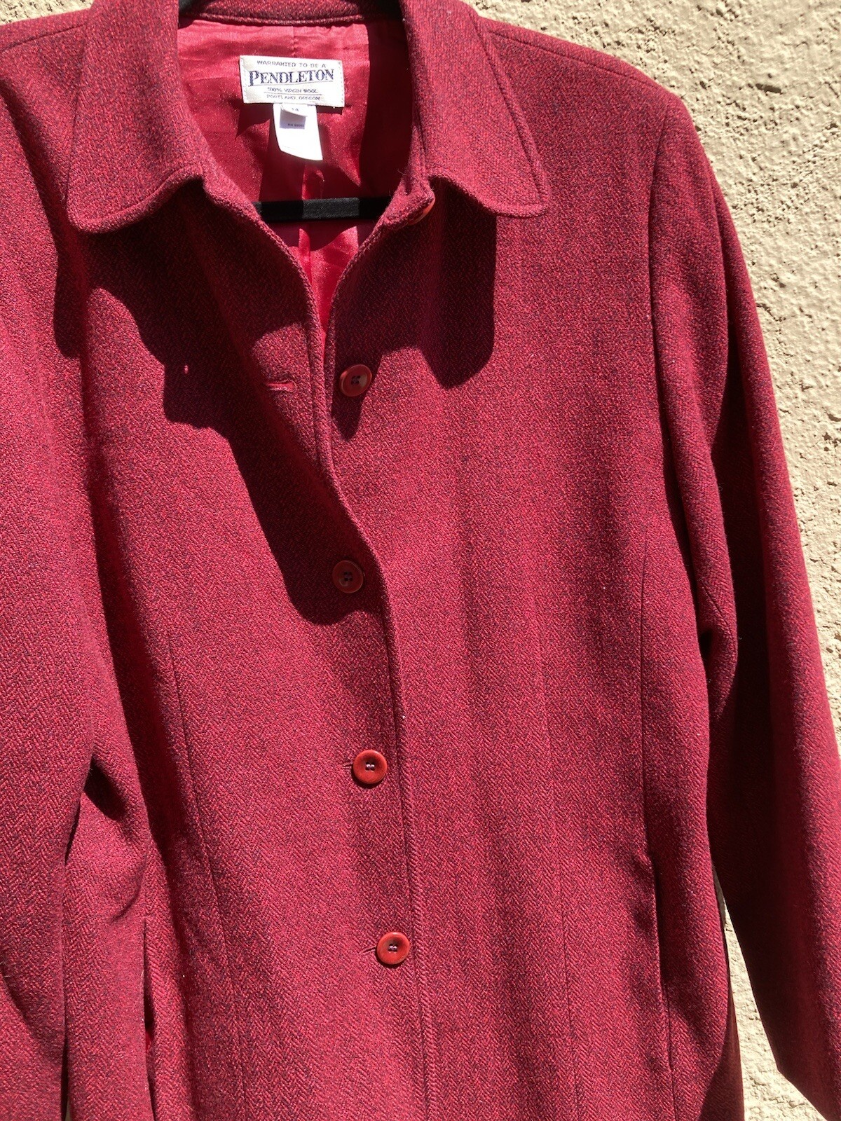 Women's Pendleton Red Solid Overcoat 14 Lined Vir… - image 12