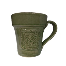 VTG Rowe Pottery Works (RPW) Salt Glazed Stoneware Coffee Mug Green Leaf Autumn