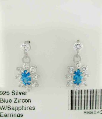 LAB BLUE ZIRKON 0,58 kt & WEISSER SAPHIR BAUMELNDE OHRRINGE 0,925 SILBER