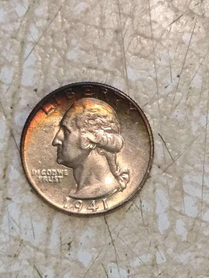 23 WASHINGTON QUARTERS 3 SILVER WW2 TONED GOLD RED BLUE 1941 1944 1953 & PAPER - Image 3 of 4