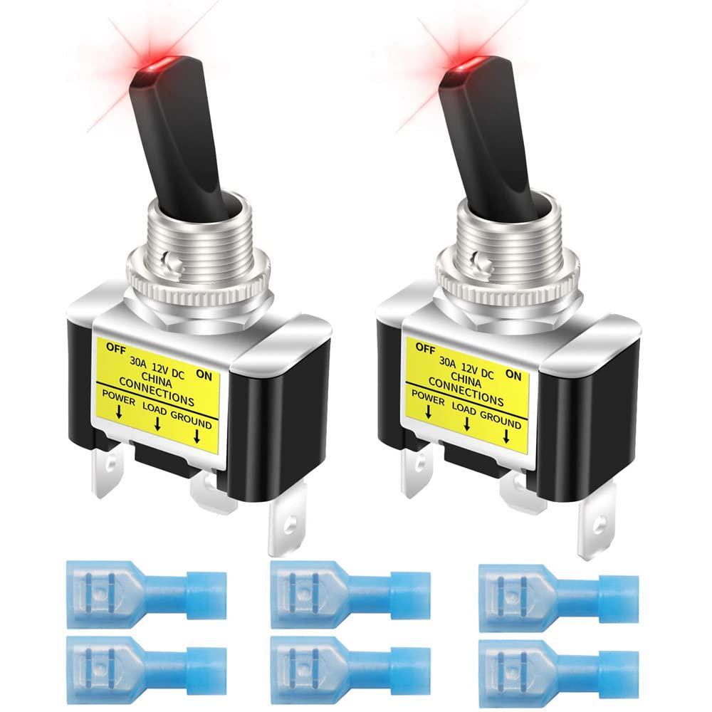 Round Switch 2PCS 12V LED Rocker Switches Red - 3-Pin On-Off Toggle ...